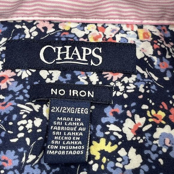 CHAPS No Iron Women’s Floral Button Up Shirt Cotton Size 2X Blue Cottage Peasant - Picture 3 of 9